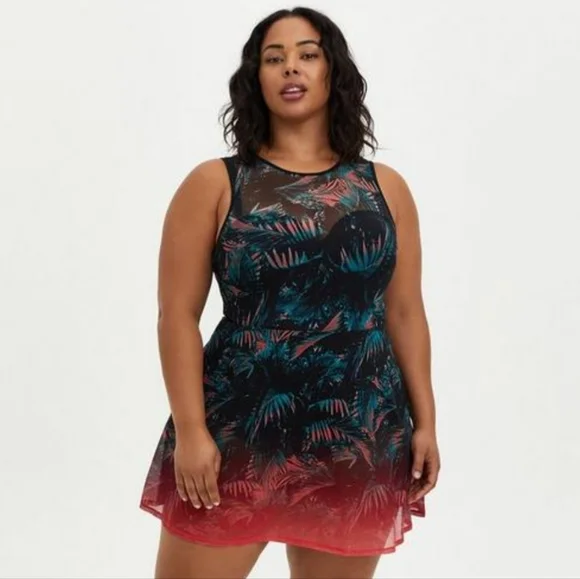 swim dress with mesh overlay Swim 365 Mesh-Trim Swim Dress
